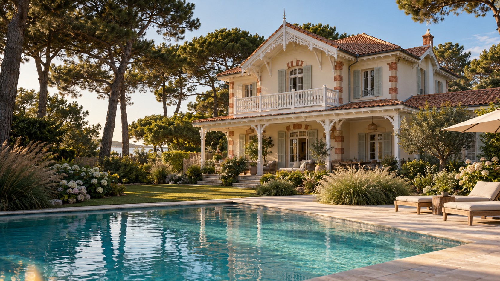 Illustration de la villa Aeria et de son jardin